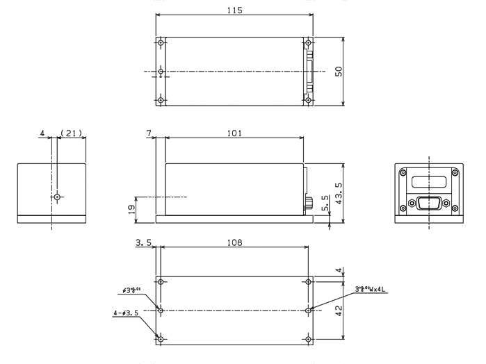 外形図・505nm／515nm／561nm-100,150mW／594nm